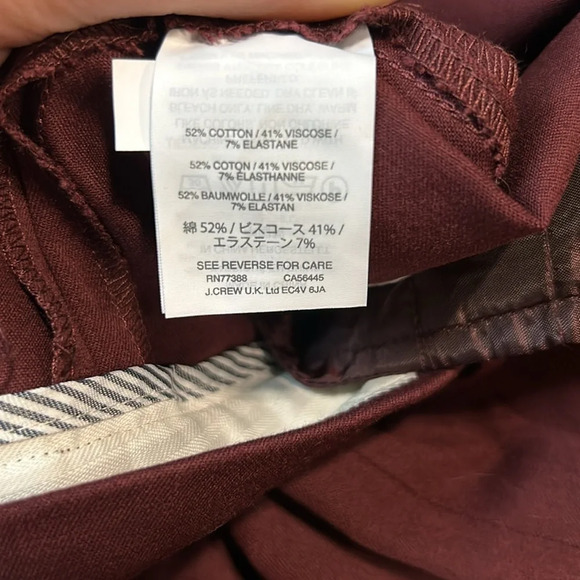 J. Crew Women’s Maddie Two Way Stretch Cotton Ankle Pants Maroon Size 8T NWT - Picture 7 of 7